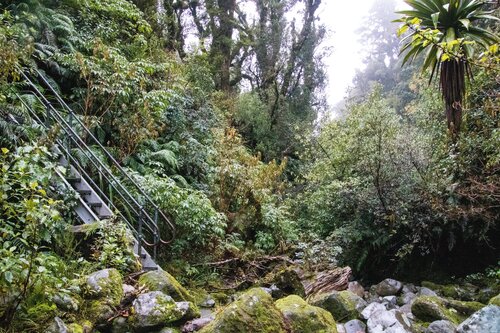 The steep steps up from a valley.